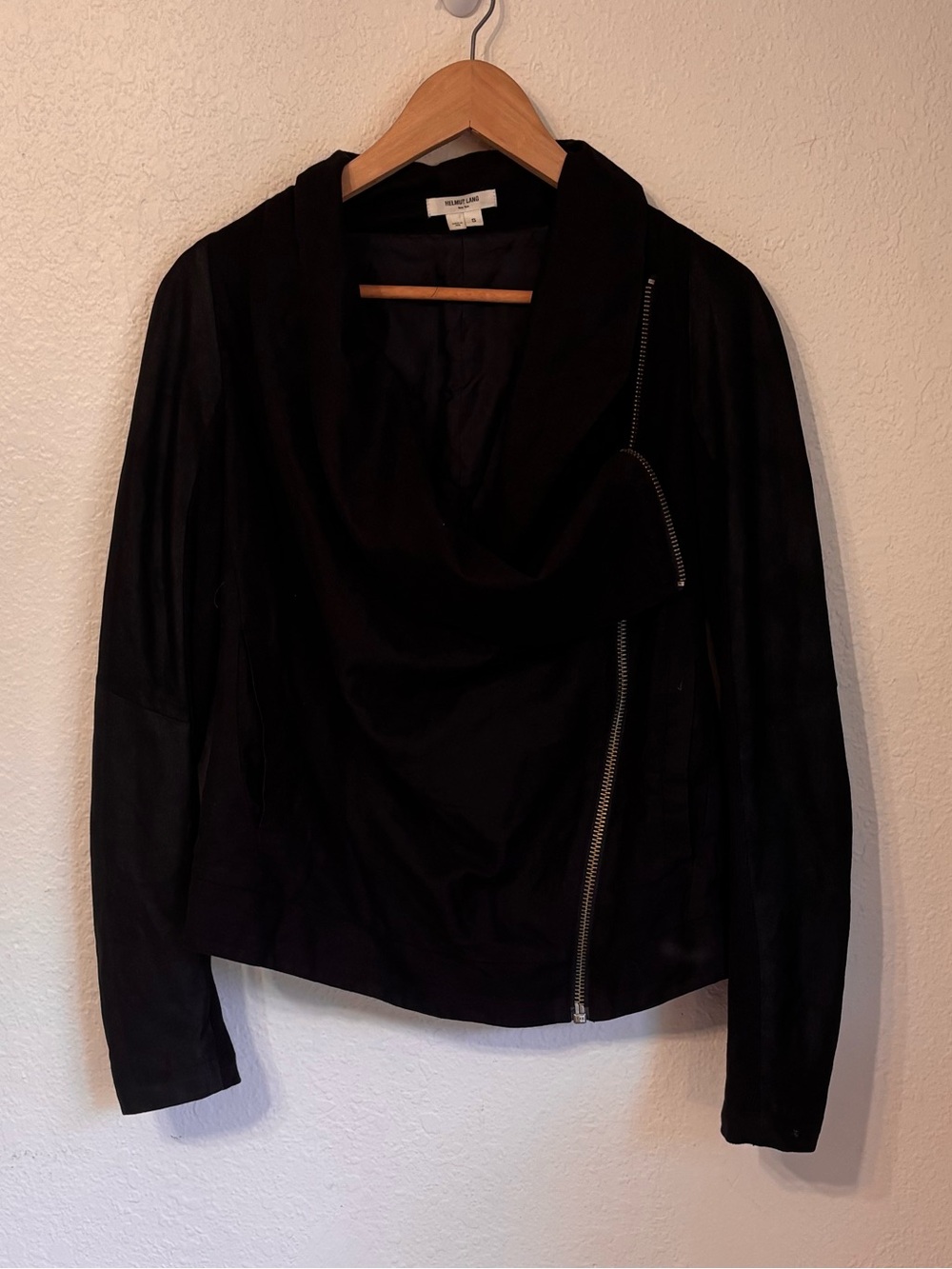 Helmut Lang Leather and Modal Drape Neck Jacket Small